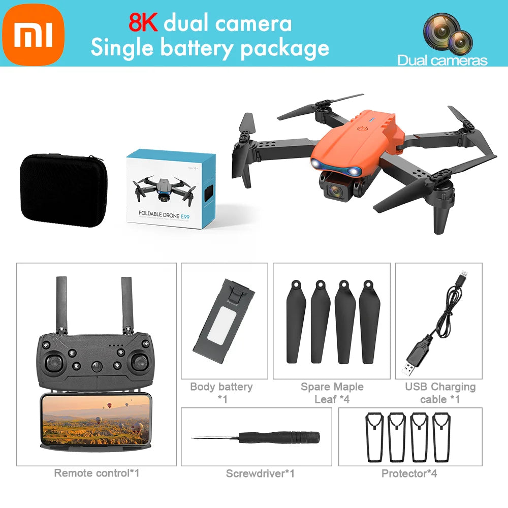 Xiaomi E99 Pro RC Drone Quadcopter Remote Control Handle Wide Angle Dual HD 8K Photography Drone 5G WIFI FPV Foldable Helicopter