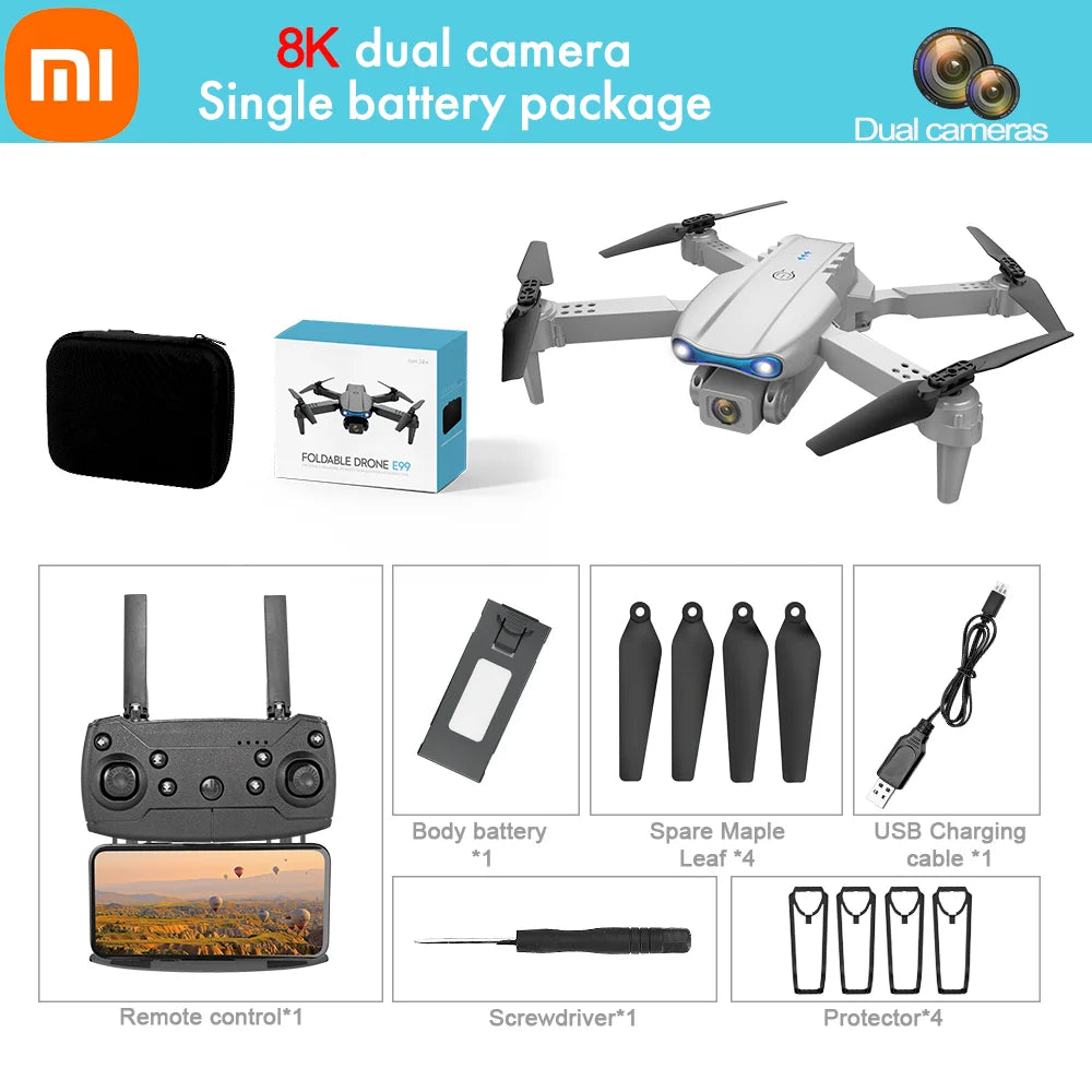 Xiaomi E99 Pro RC Drone Quadcopter Remote Control Handle Wide Angle Dual HD 8K Photography Drone 5G WIFI FPV Foldable Helicopter